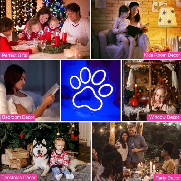 Neon Blue Dog/Cat Paw Print Pet Animal Lover Glowing LED Sign Light Wall Decor - Picture 5 of 7